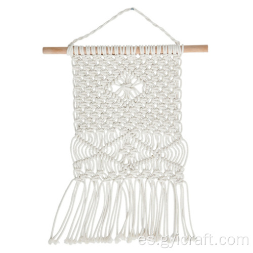 colgante de macrame gris y blanco